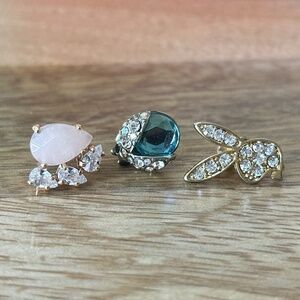 Blue Crystal Bug, Playboy bunny, Pink paw pins /earrings